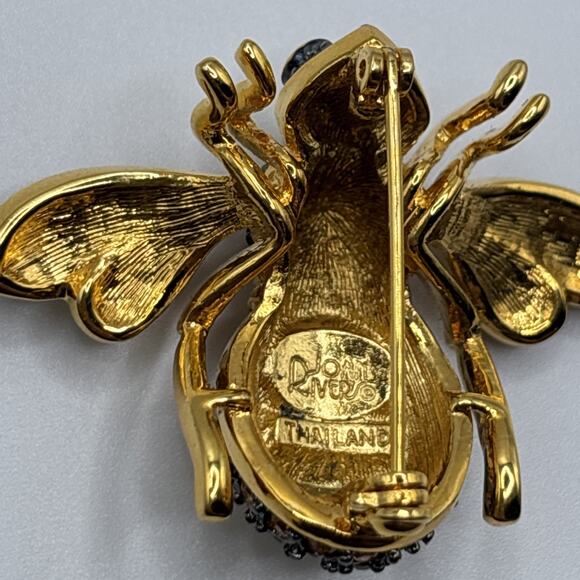 Joan Rivers Bee Pin Brooch Honeycomb Yellow Pave Crystal Gold Tone HTF RARE - Picture 8 of 9